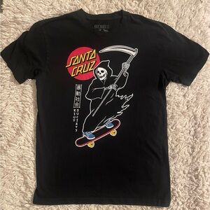 Santa Cruz Skateboards Black Tee with Red and Yellow Graphic